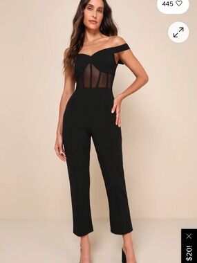 Lulu's Black Off-Shoulder Mesh-Panel Jumpsuit